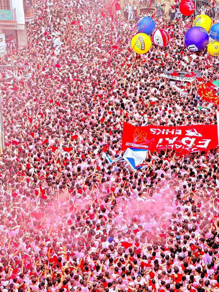 스페인 팜플로나 전통 축제 ‘산 페르민 축제’에 모인 군중의 모습. 연구팀은 1㎡당 9명이 임계 밀도로, 이 수치를 넘어서면 사고 발생 가능성이 커진다고 분석했다. 프랑스 리옹 고등사범학교 제공