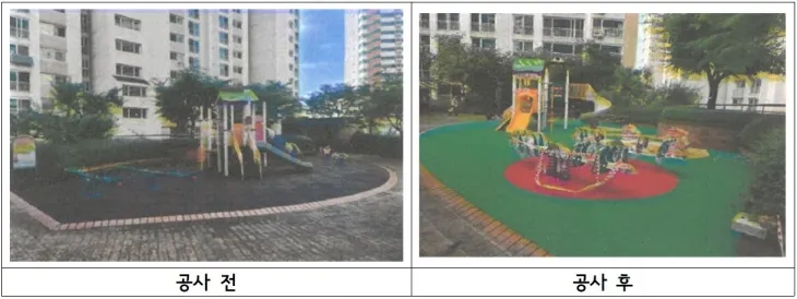 아파트단지 어린이놀이터 시설 개선 전후 모습. 구로구 제공