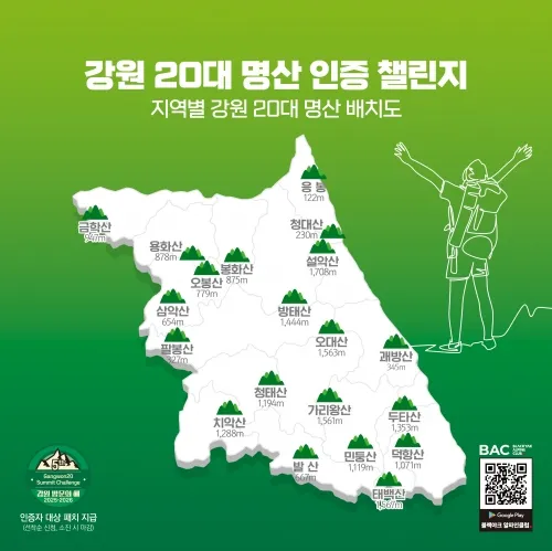 강원도와 강원관광재단이 선정한 20대 명산. 강원관광재단 제공