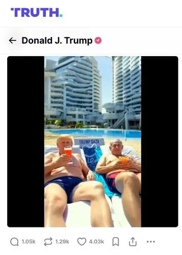 도널드 트럼프 미국 대통령이 25일(현지시간) 자신이 설립한 소셜미디어 트루스소셜에 올린 가자지구 개발 홍보영상. 도널드 트럼프 미국 대통령 트루스소셜 캡처