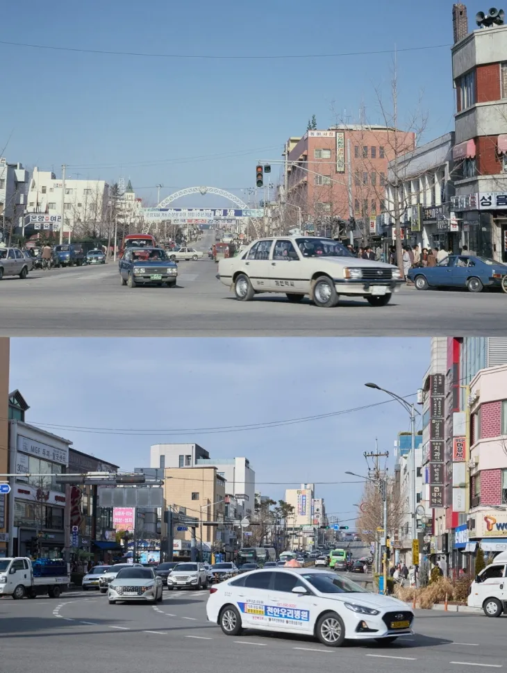 충남 아산 시내 과거와 현재. 시 제공