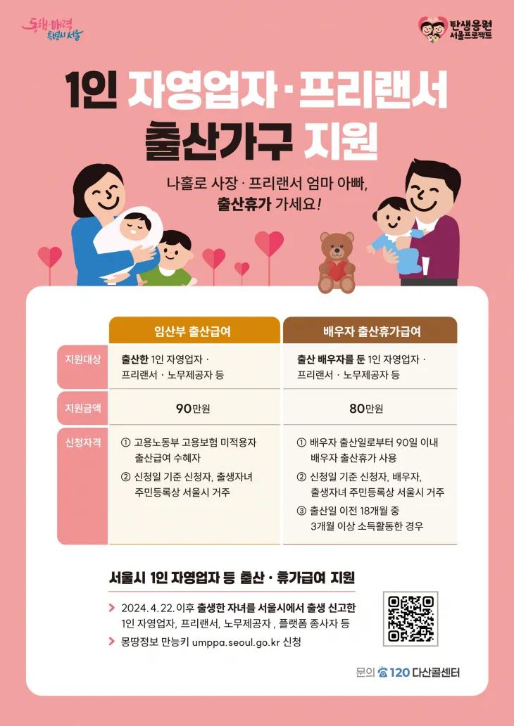 1인 자영업자·프리랜서 출산가구 지원 홍보물. 서울시 제공