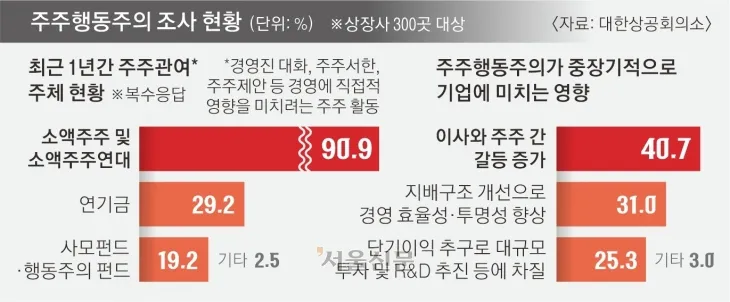 대한상공회의소 ‘주주행동주의 확대에 따른 기업 영향 조사’. 그래픽=서울신문