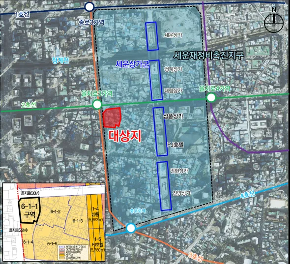 서울 중구 세운지구 6-1-1구역(을지로3가 291-45 일원) 위치도. 서울시 제공