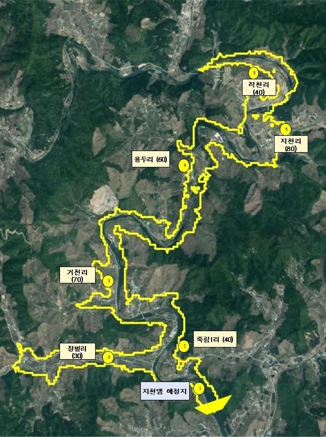 충남 청양군 장평면과 부여군 은산면 일원에 계획 중인 지천댐 예정지. 충남도 제공