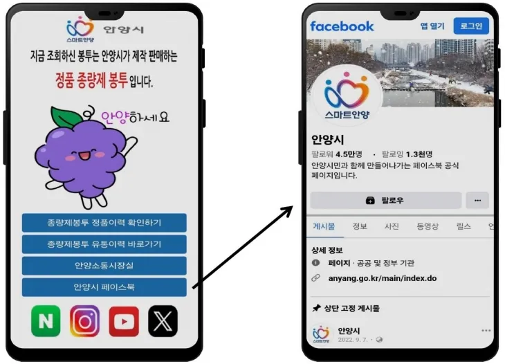 종량제봉투 위조방지 큐알코드 접속 시 뜨는 화면(안양시 제공)