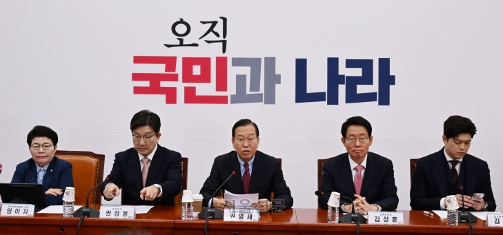 3일 권영세 국민의힘 비상대책위원장이 국회에서 열린 비상대책위원회의에서 발언 하고 있다.2025.4.3 안주영 전문기자