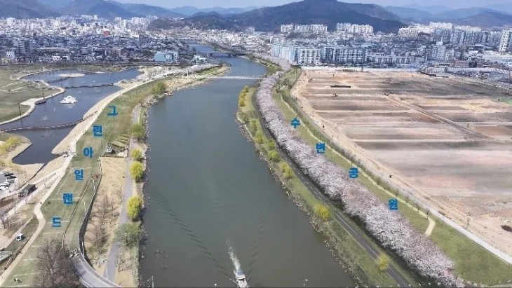 벚꽃이 활짝 핀 동천 수변공원
