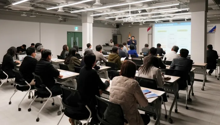4일 오전 ‘다다다(多多多) 월례회의’에서 의회사무국 직원들이 ‘하남시 원도심 정비사업 활성화’ 교육을 받고 있다. 하남시의회 제공