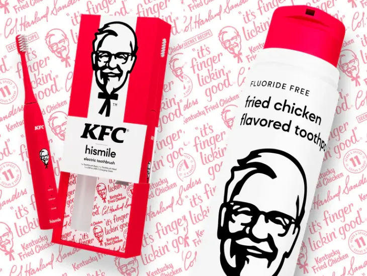 미국의 치킨 프랜차이즈 KFC가 호주 치약 제조업체 하이스마일과 협업해 후라이드치킨맛 치약과 전동 칫솔을 출시했다. 하이스마일 홈페이지 캡처