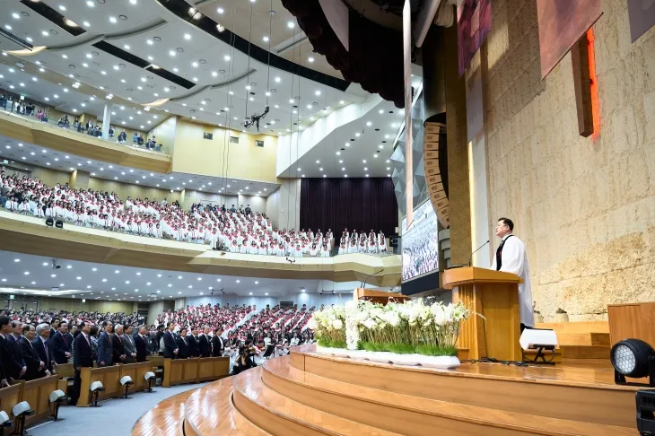20일 서울 강동구 명일동 명성교회에서 열린 부활절 예배 모습. 명성교회 제공.