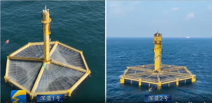 중국이 서해에 설치한 인공양식장인 선란1호(왼쪽)와 선란2호