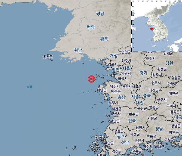 5일 오전 7시 53분 59초 충남 태안군 북서쪽 52㎞ 해역에서 규모 3.7의 지진이 발생했다. 기상청 제공