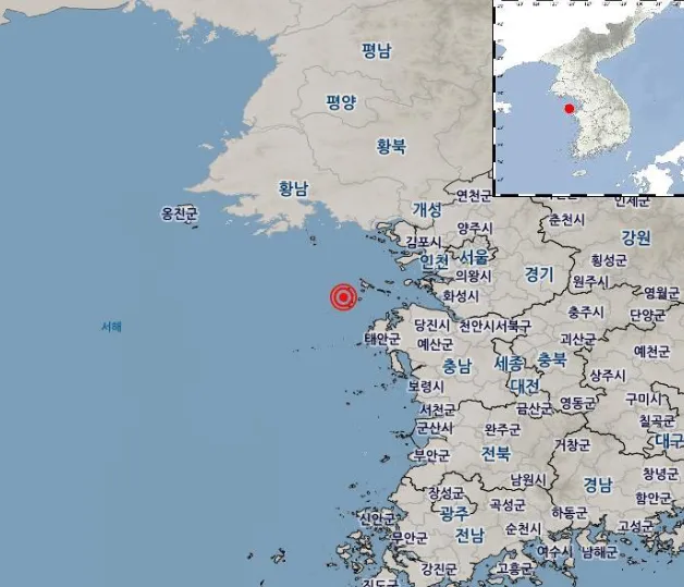5일 오전 7시 53분 59초 충남 태안군 북서쪽 52㎞ 해역에서 규모 3.7의 지진이 발생했다. 기상청 제공