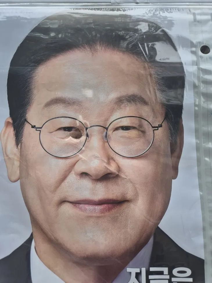 훼손된 이명명 대선후보 선거 벽보. 민주당 충남도당 제공