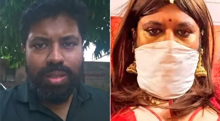 아내로부터 음란물 촬영·판매 혐의로 고소당한 바루네시 두베이가 자신의 인스타그램에 올린 영상에서 혐의 없음을 주장하고 있다. 오른쪽 사진은 온라인상에 두베이가 여장한 모습이라고 유포된 사진으로, 두베이는 딥페이크 제작물이라고 주장하고 있다. 인스타그램·엑스 캡처