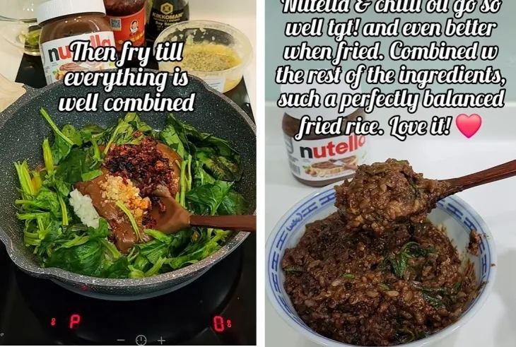 해외 음식 인플루언서 캘빈 리가 흰쌀밥에 누텔라와 생달걀, 마늘, 간장, 칠리 오일, 채소를 넣고 볶아내는 충격적인 레시피를 인스타그램에 공개했다. 인스타그램 캡처