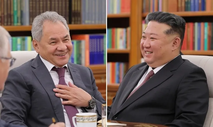 러시아 대통령 푸틴의 위임으로 북한을 방문한 러시아 쇼이구 안전이사회 서기장이 4일 김정은 국무위원장을 평양에서 만나 우크라이나 문제 등에 대해 논의했다고 조선중앙통신이 5일 보도했다. 김정은 국무위원장은 조-러 포괄적인 전략적 동반자관계를 더욱 굳건히 발전시킬 것이라고 강조했다. 2025.6.5 조선중앙통신 연합뉴스