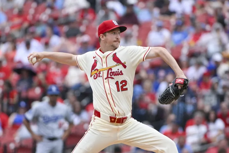 에릭 페디(세인트루이스 카디널스)가 8일(한국시간) 미국 미주리주 세인트루이스 부시 스타디움에서 열린 2025 메이저리그(MLB) 정규시즌 로스앤젤레스 다저스와의 홈 경기에서 공을 던지고 있다. 로이터 연합뉴스