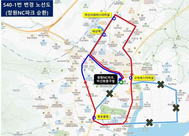 창원NC파크를 순환하는 540-1번 시내버스 노선도. 2025.6.13. 창원시 제공