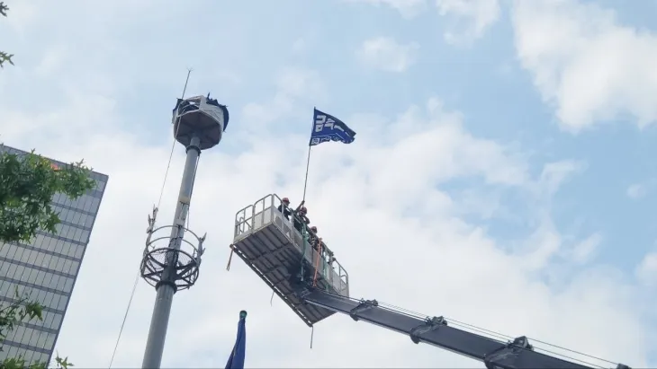 서울 중구 한화빌딩 앞 고공농성 현장. 2025.6.19. 거통고조선하청지회 제공