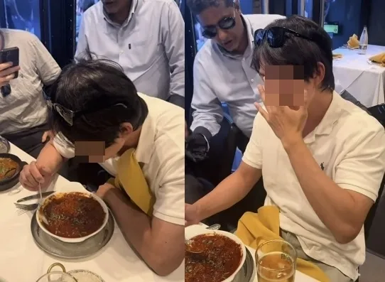 영국 런던의 한 인도 음식 전문점을 찾은 남성 손님이 ‘런던에서 가장 매운 커리’를 먹고 있다. 자료 : 벵갈 빌리지 SNS