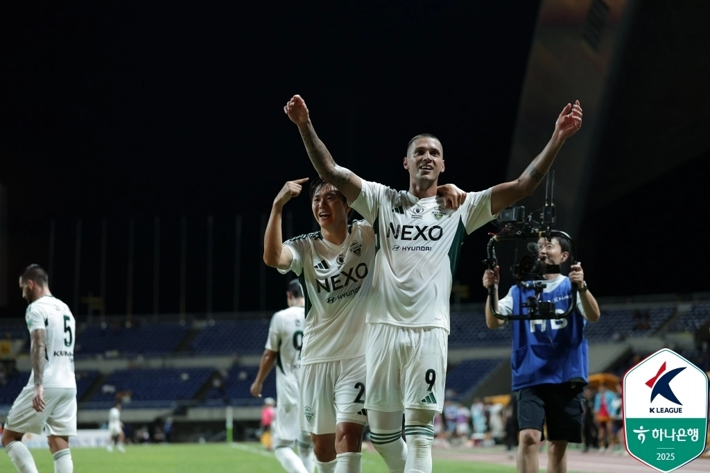 지난 26일 광주FC 원정경기에서 결승골을 넣은 티아고. 한국프로축구연맹 제공