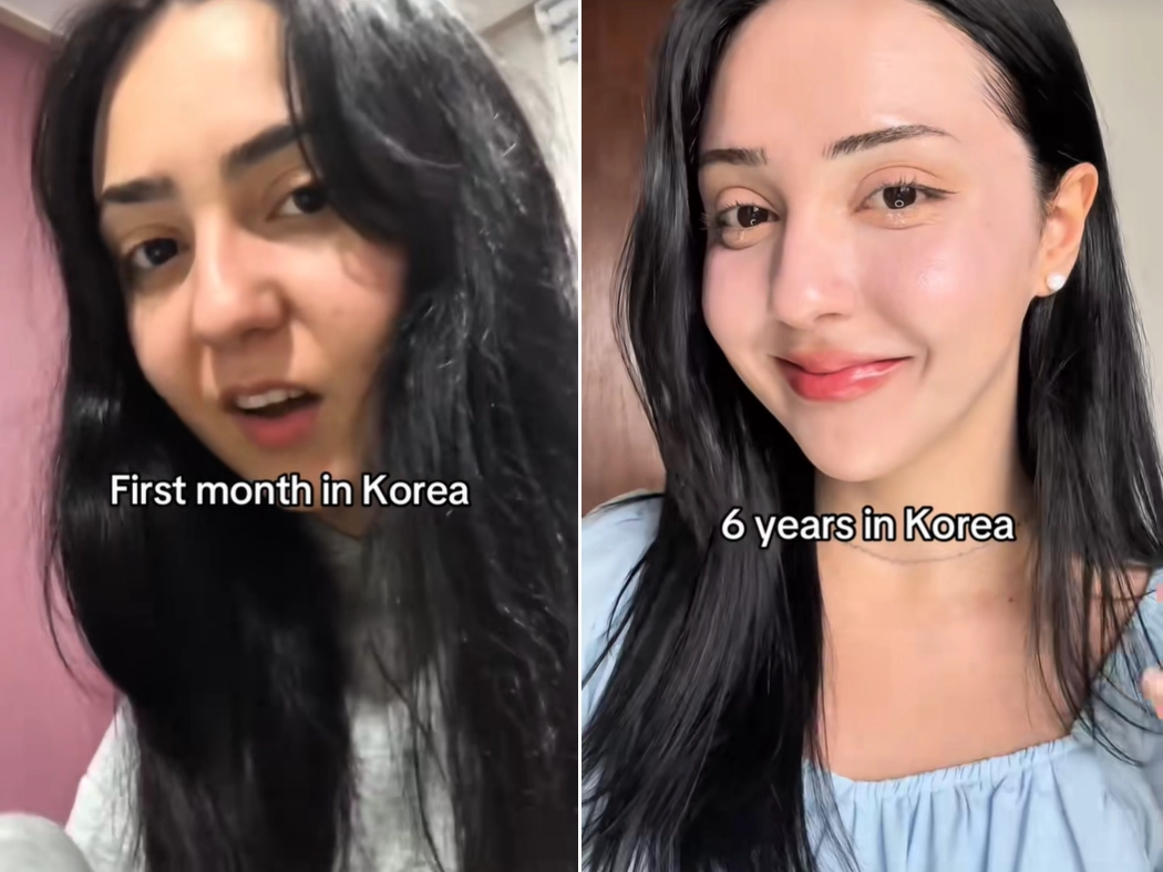 한국에 거주하는 한 외국인 여성이 지난 5월 자신의 채널에 올린 짧은 영상 속 한국 생활 전후 비교 모습. 이 영상은 조회수 480만건을 기록했다. 틱톡 채널 ‘beautywithsena’ 캡처