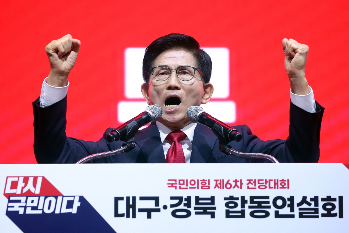 정견발표하는 김문수 국민의힘 당대표 후보