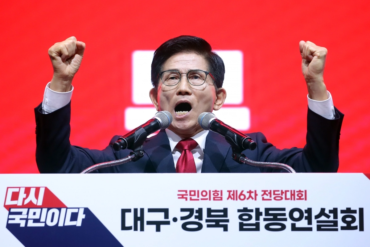 정견발표하는 김문수 국민의힘 당대표 후보