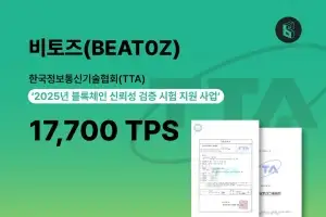 비토즈, TTA 공인 블록체인 성능검증서 17,700 TPS 달성