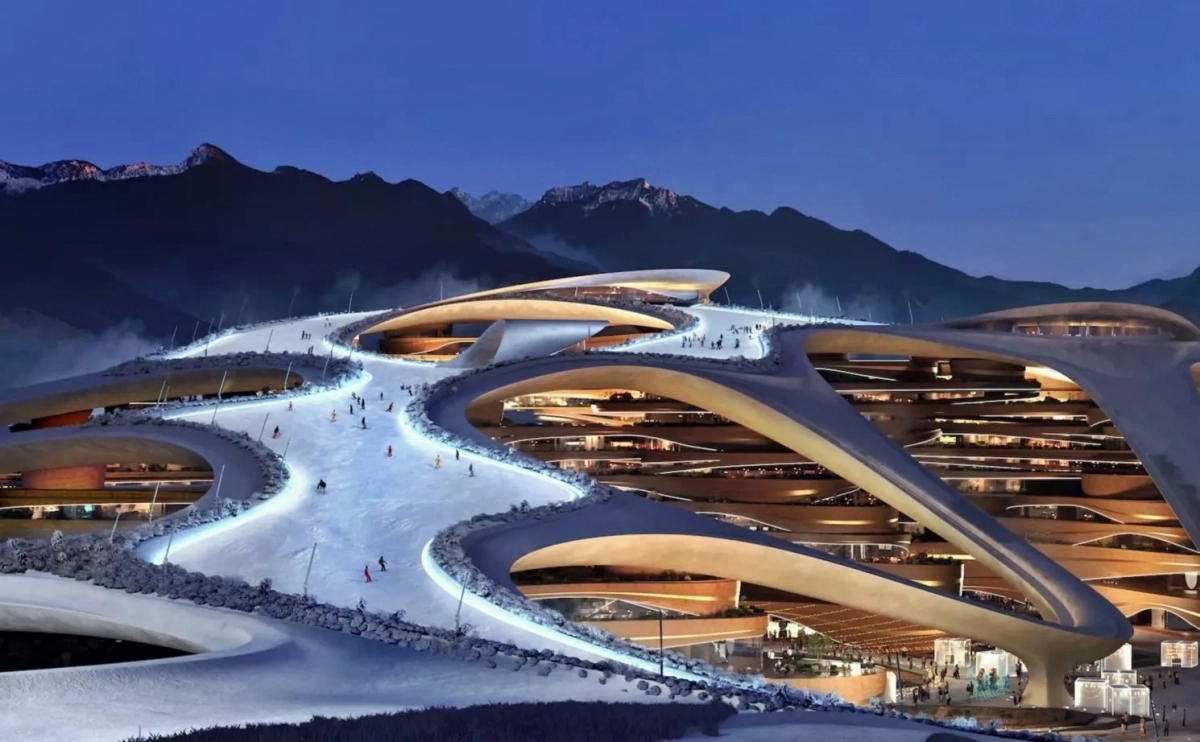 2029 동계아시안게임을 유치한 사우디아라비아가 스마트도시 네옴시티의 해발 2600m 트로제나 지역에 건설 중인 스키 리조트. 네옴시티 자료