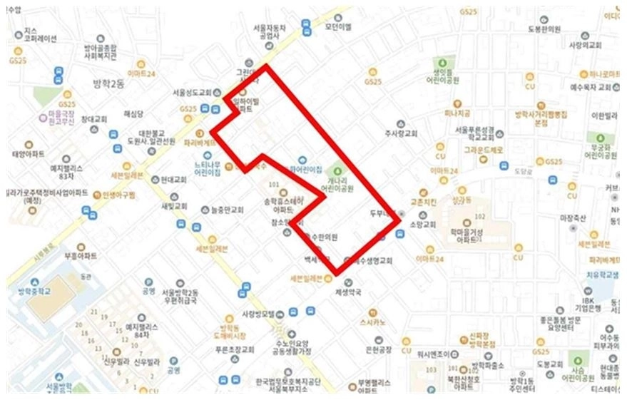 방학동 638번지 일대 후보지 위치도