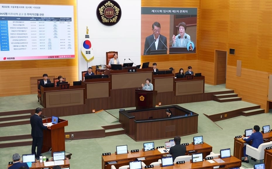 서울주택도시개발공사(SH공사) 황상하 사장에게 질의하고 있는 신동원 의원