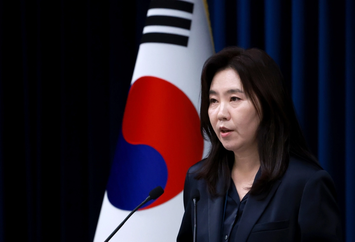 강유정 대통령실 대변인이 2일 서울 용산 대통령실 청사에서 이재명 대통령의 80차 UN총회 참석 관련 브리핑을 하고 있다. 2025.9.2 연합뉴스