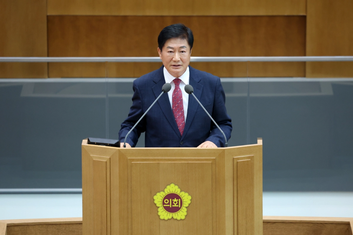 김상곤 의원(미래과학협력위원회)이 9월 5일 제386회 임시회에서 5분 자유발언을 하고 있다. (사진=경기도의회)