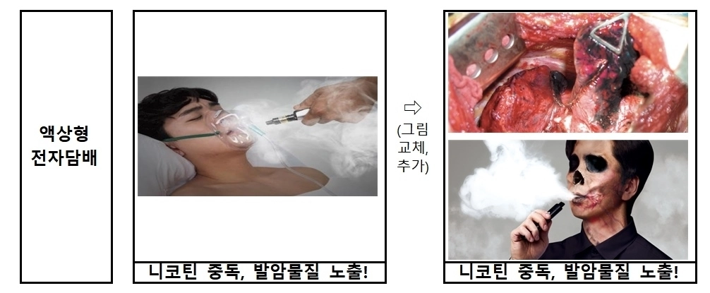 액상형 및 궐련형 전자담배가 가져올 수 있는 니코틴 중독을 경고하는 그림. 보건복지부 제공