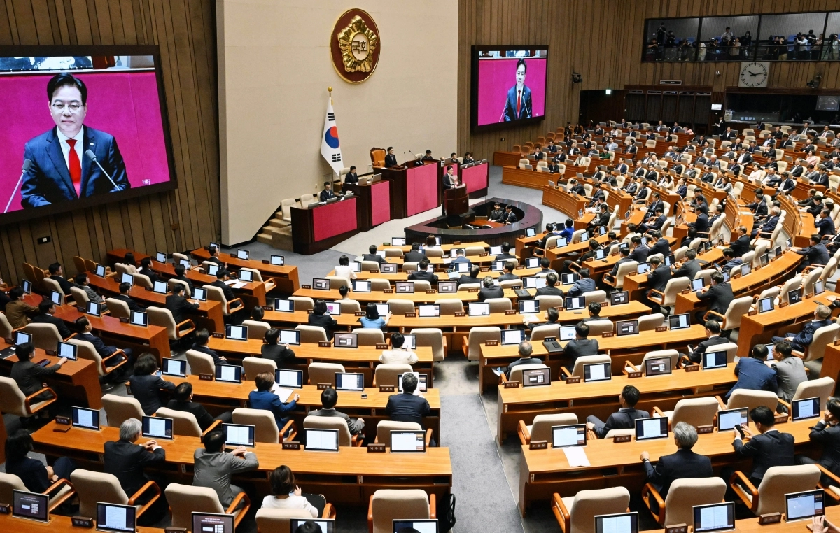 송언석 국민의힘 원내대표가 10일 국회에서 열린 본회의에서 교섭단체 대표 연설을 하고 있다. 2025.9.10 홍윤기 기자