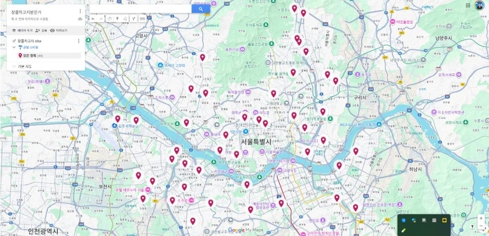 서울시설공단의 자료를 토대로 문성호 서울시의원이 직접 만든 서울시 장애인콜택시 차고지 지도