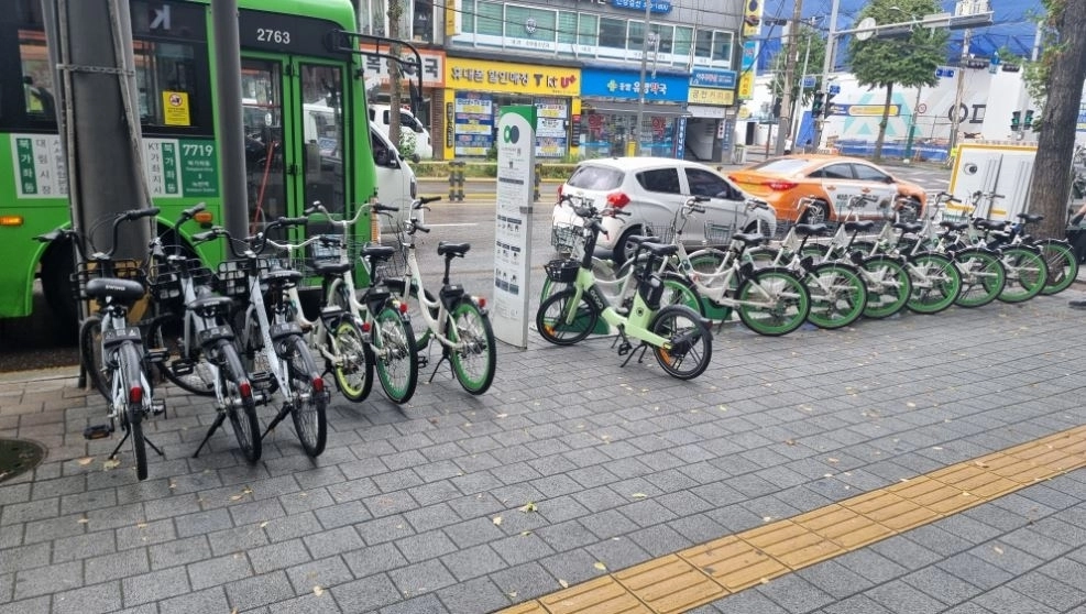 따릉이 대여소 공유자전거가 무단으로 주차된 모습. 서울시의회 제공