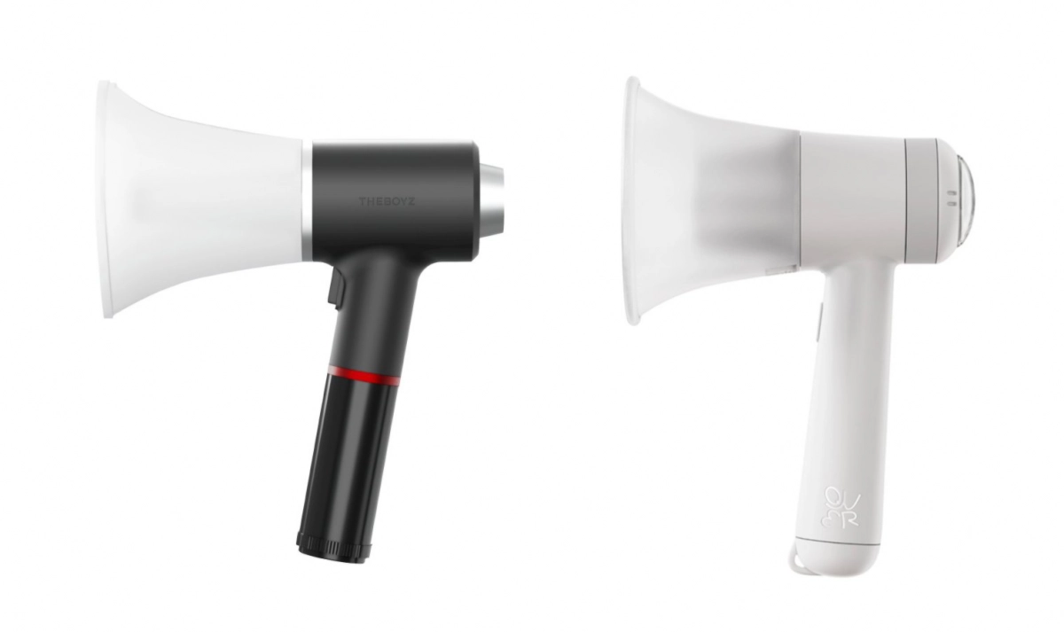 측면에서 본 보이그룹 더보이즈의 응원봉(왼쪽)과 걸그룹 QWER의 응원봉(오른쪽). 엑스 캡처