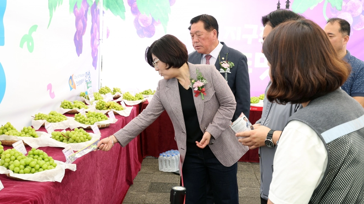 27일 김보라 안성시장이 제18회 안성맞춤포도축제 현장을 점검하고 있다. (안성시 제공)