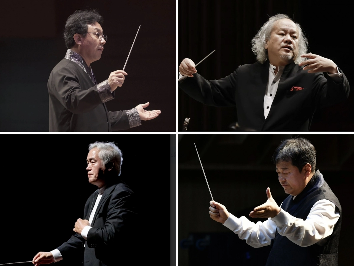 10월 15일부터 서울 세종문화회관 M씨어터에서 대한민국국악관현악축제가 열린다. 21일부터 차례로 무대에 오르는 김원선(왼쪽 위부터 시계 방향으로) 청주시립국악단 지휘자, 쉬쯔준 평택시립국악관현악단 지휘자, 이건석 진주시립국악관현악단 지휘자, 한상일 대구시립국악단 지휘자. 세종문화회관 제공