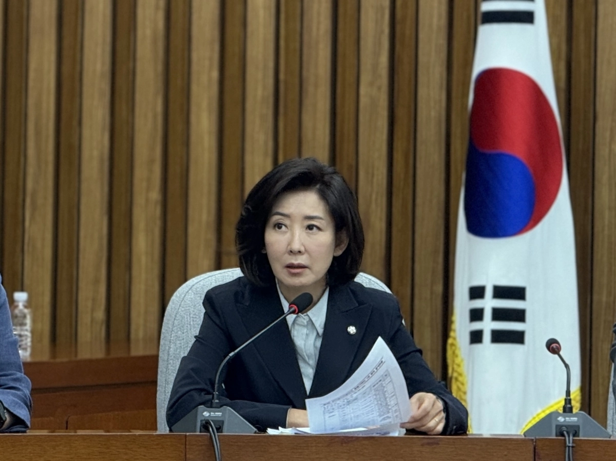 나경원 국민의힘 의원이 10일 오전 서울 여의도 국회에서 열린 국정감사 대책회의에서 발언하고 있다. 나경원 의원실