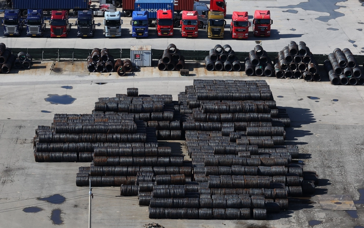 경기 평택항에 철강 제품이 쌓여있는 모습. 2025. 10. 8. 연합뉴스