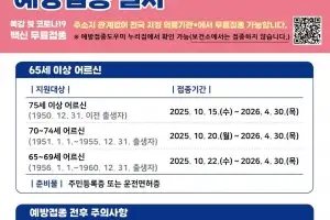 “영등포 65세 이상 어르신 독감·코로나19 무료 예방접종 받으세요”