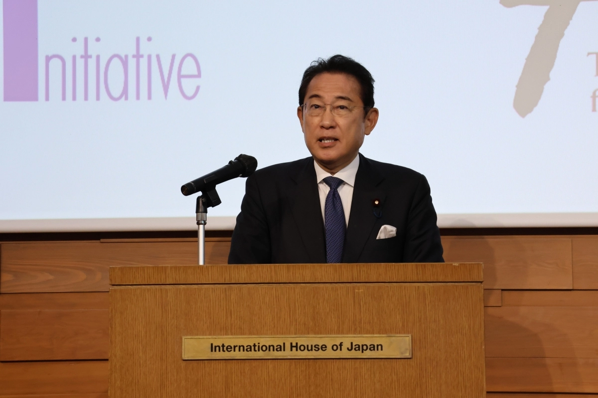 기시다 후미오 전 일본 총리가 15일 도쿄 국제문화회관에서 열린 ‘2025 한일 정책대화’에서 축사를 하고 있다. 아산정책연구원 제공