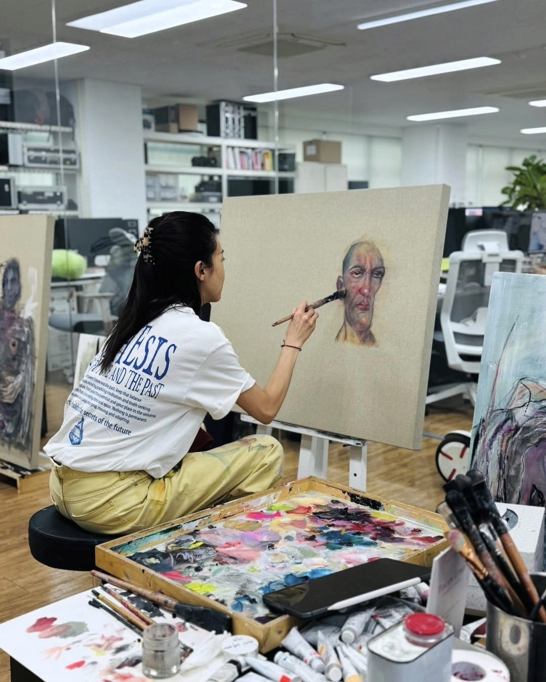 일본 도쿄 전시를 준비중인 배우이자 화가 하지원의 모습. 하지원 인스타그램 캡처.