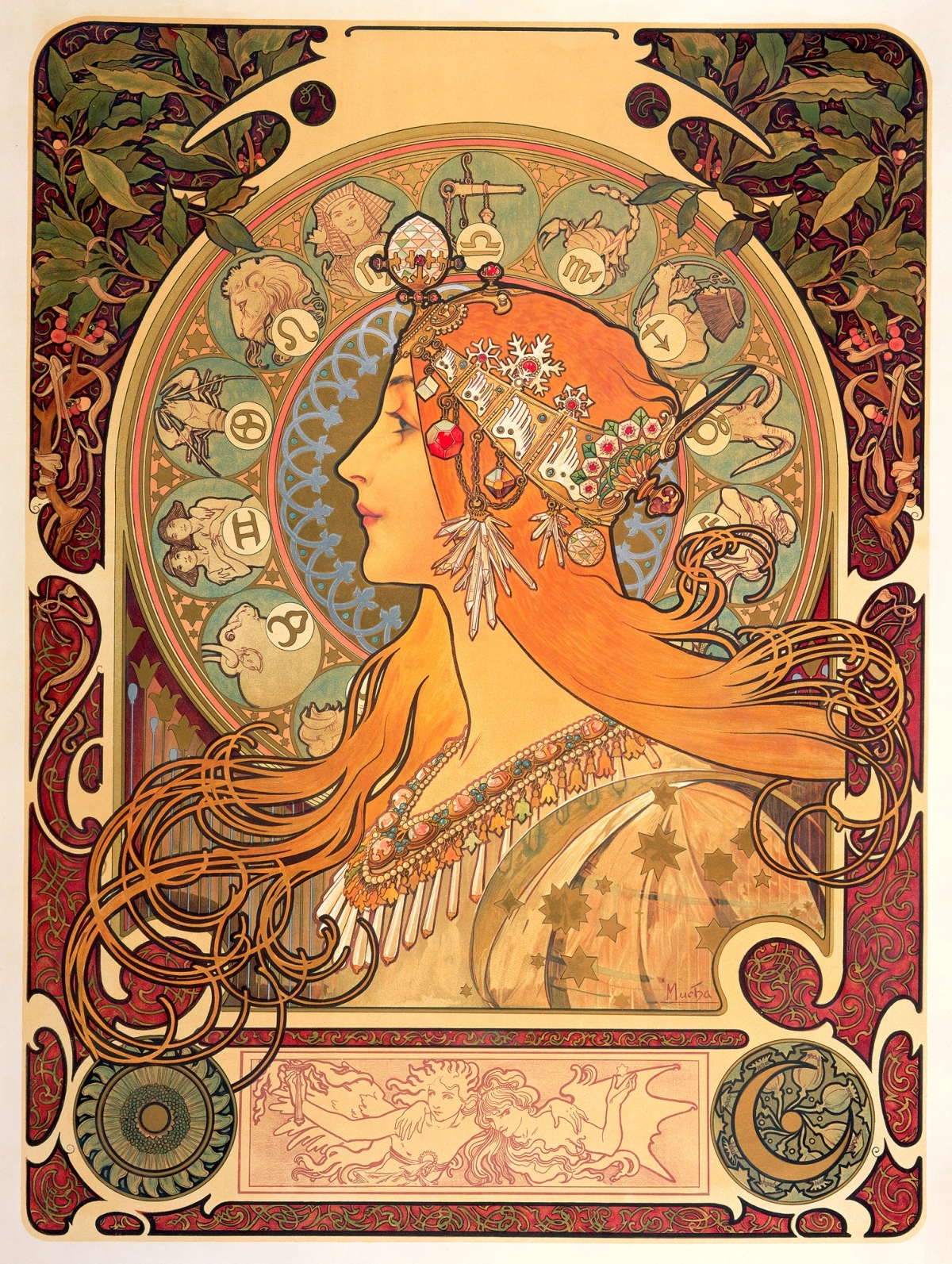 황도 12궁(Zodiac), 1896, 컬러 석판화, 65.7 x 48.2 cm ⓒ Mucha Trust 2025.