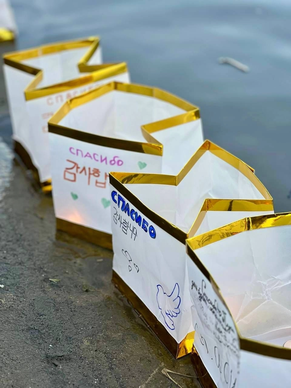 22일 주북한 러시아 대사관에 따르면 전날 대사관 부속 학교 학생들은 본토 쿠르스크주 학생들이 북한군에 대한 존경심을 담아 제작·기증한 종이등불배를 평양 대동강변에 띄웠다. 2025.10.22 주북러대사관 자료